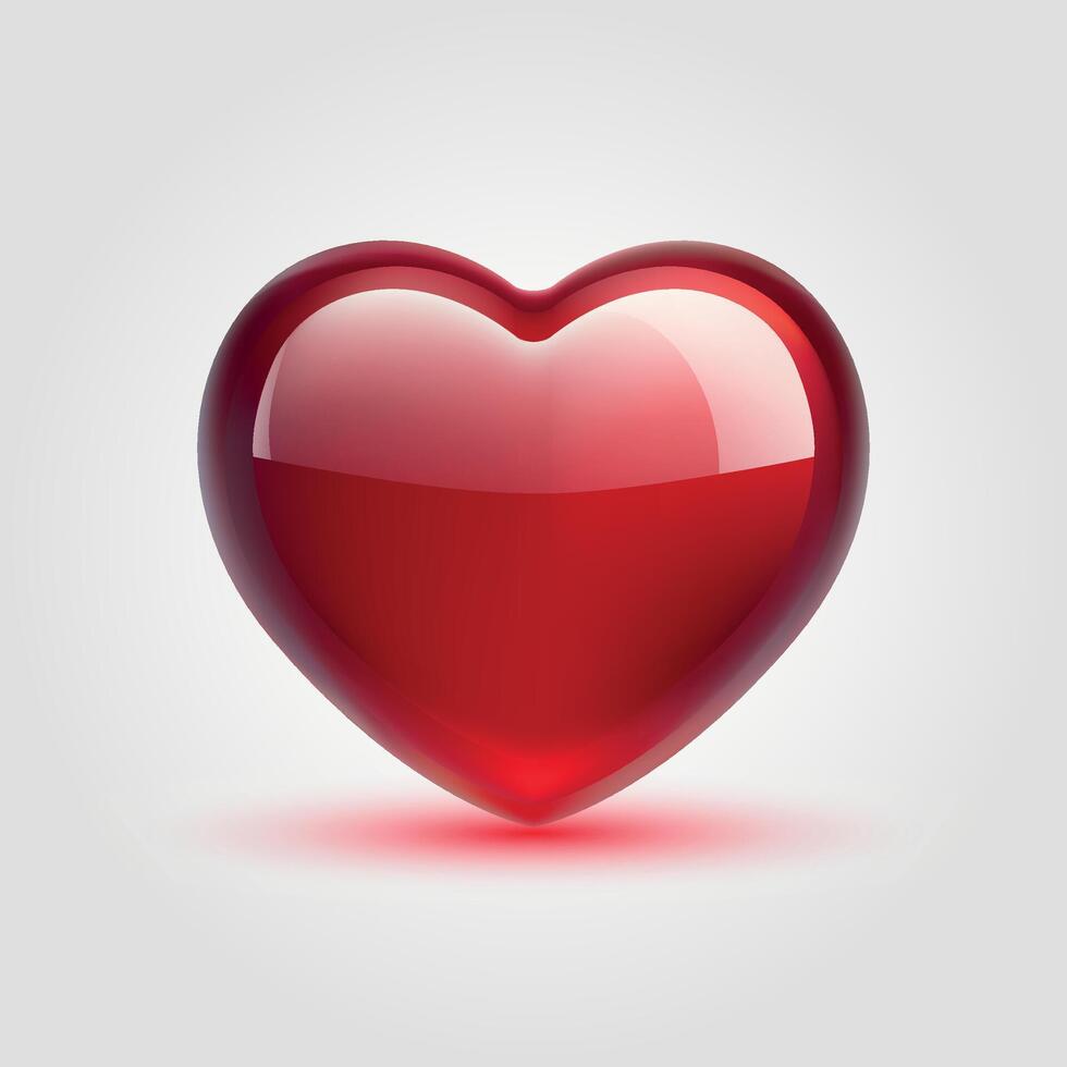 Glossy red glass heart isolated on white background. Mesh gradient icon. Love romantic design. Template for holiday cards, Valentine's day, happy wedding. vector