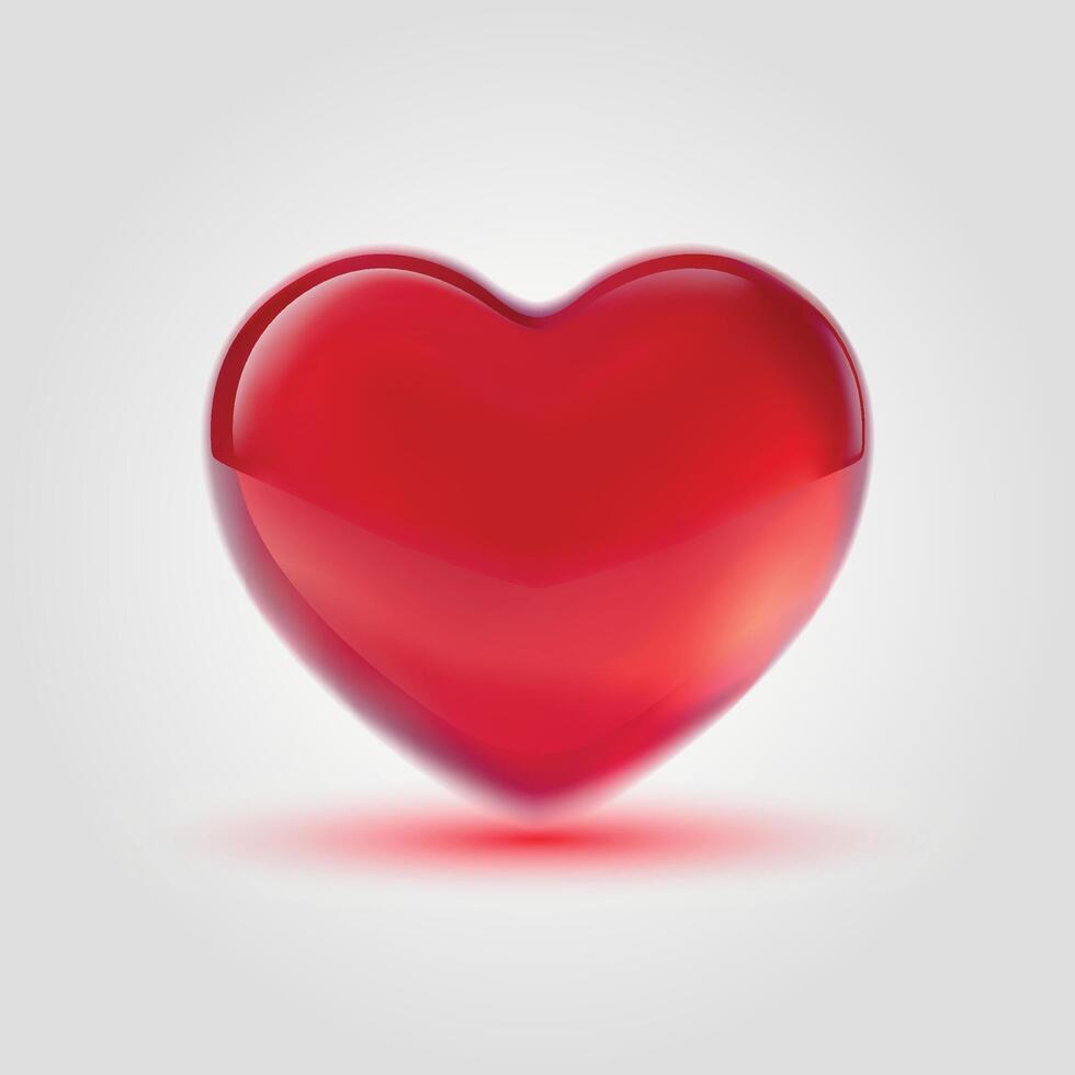 Glossy jelly red heart isolated on white background. Mesh gradient icon. Love romantic design. Template for holiday cards, Valentine's day, happy wedding. vector