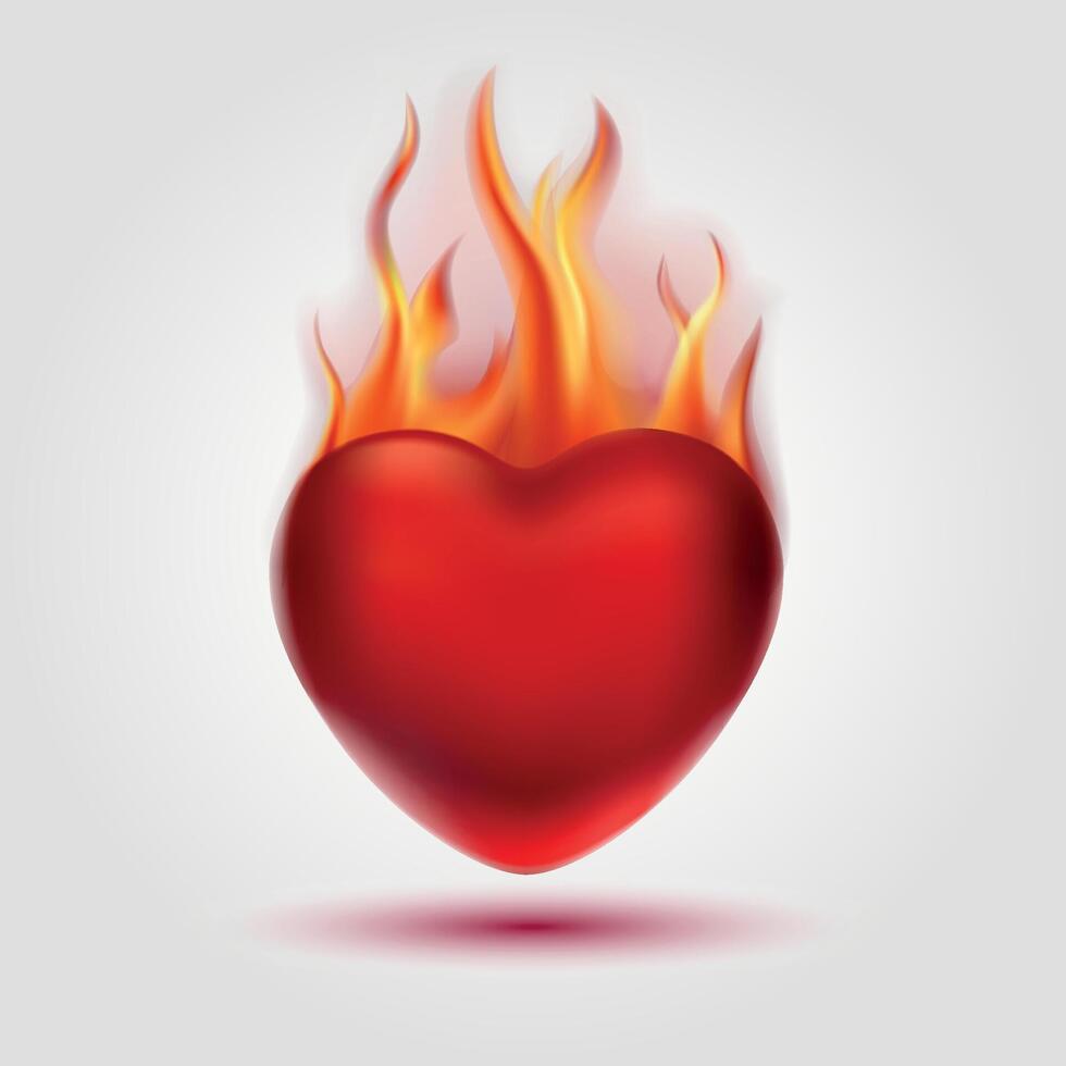 Glossy red burned heart isolated on white background. Mesh gradient icon. Love romantic design. Template for holiday cards, Valentine's day, happy wedding. vector
