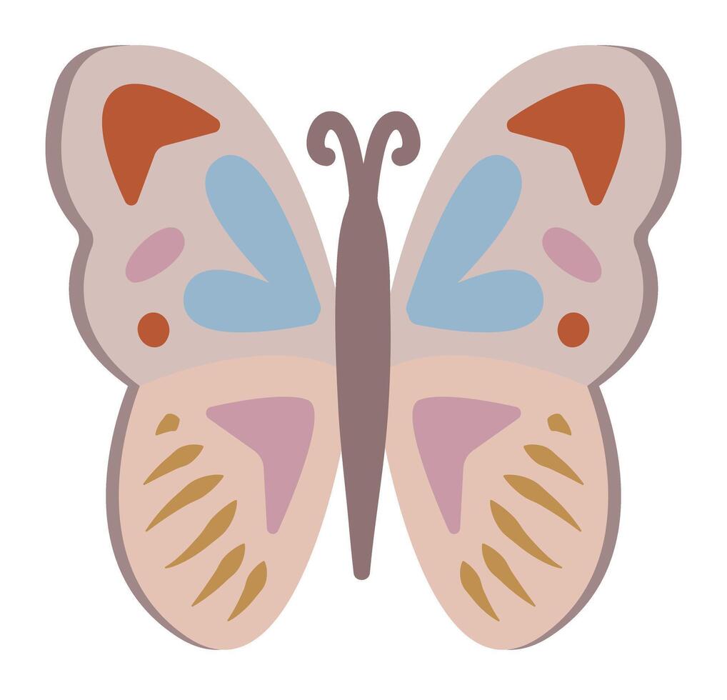 Butterfly boho style illustration, color fly with decorated wings vector