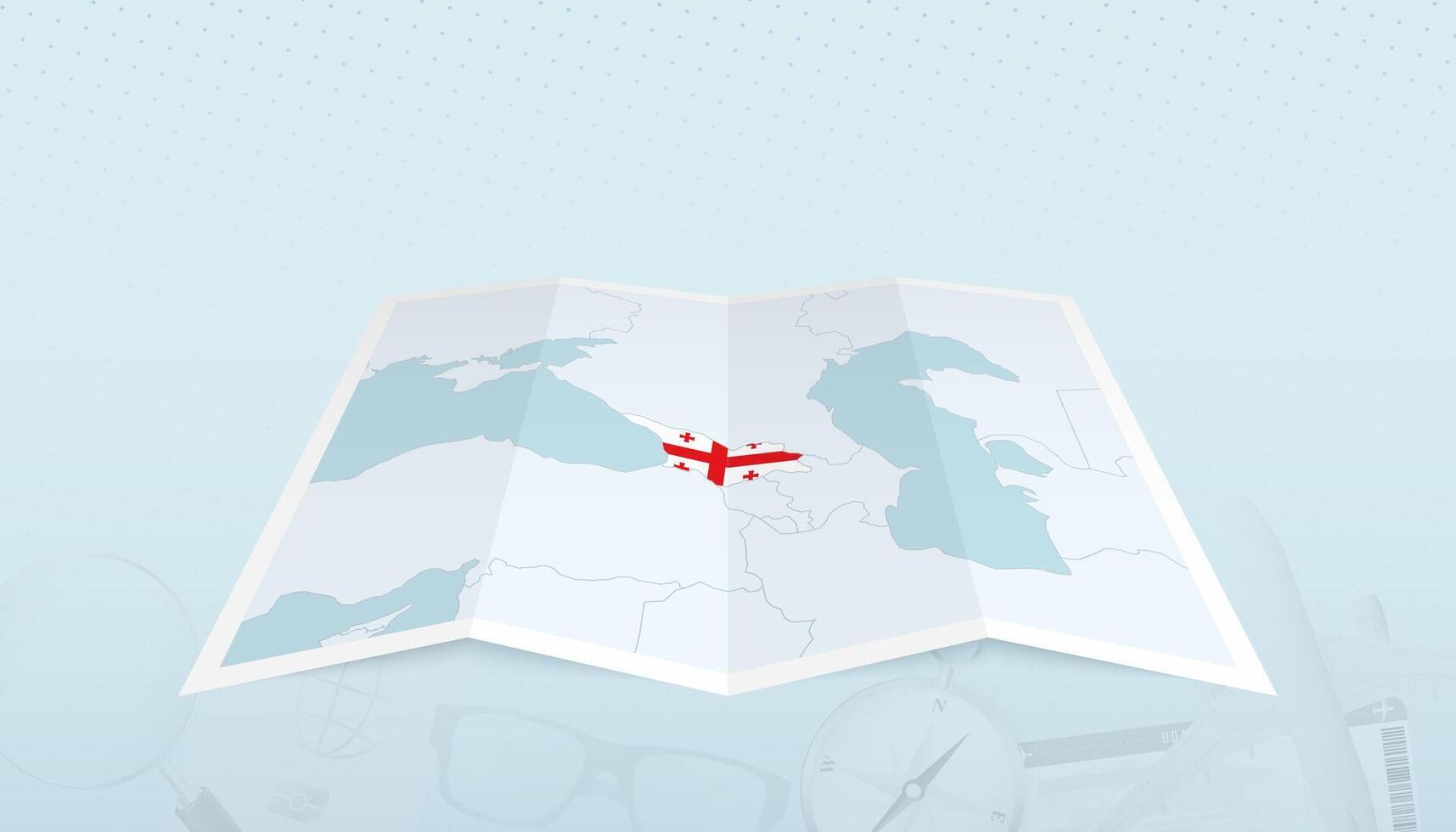 Map of Georgia with the flag of Georgia in the contour of the map on a trip abstract backdrop. vector