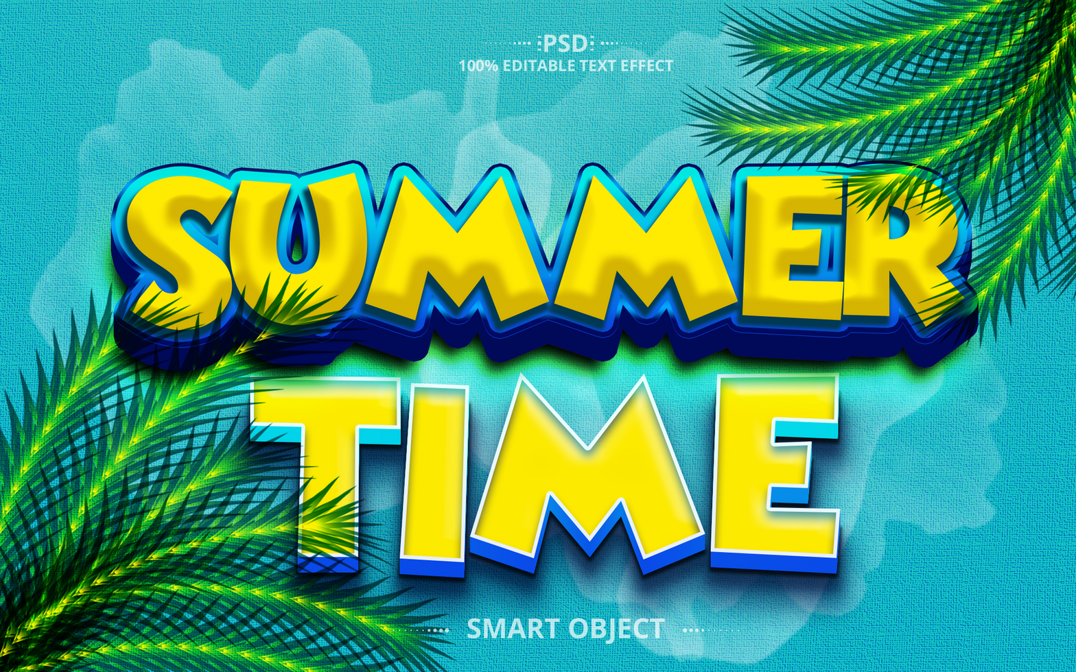 Summer time 3D Editable Text Effect Design psd