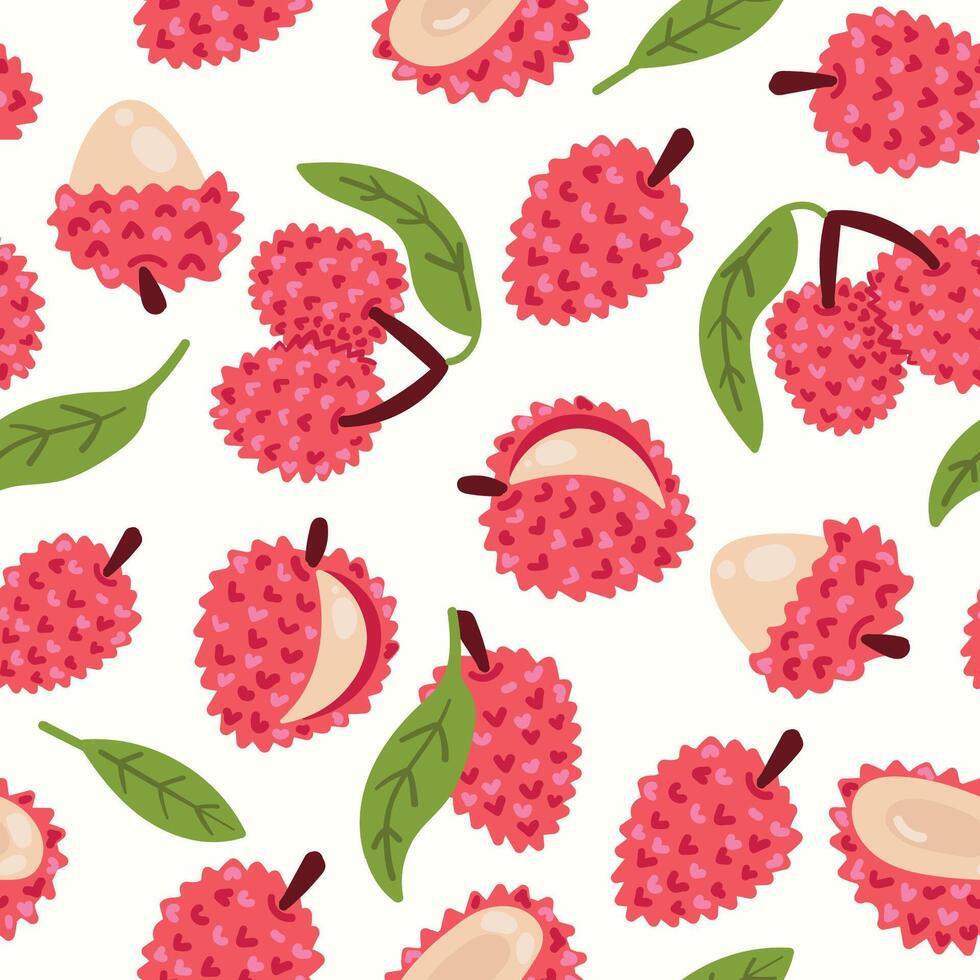 Modern abstract lychee and leaves design with seamless Fruits pattern and unique textures, ideal for fabric, stationery, and home decor. vector