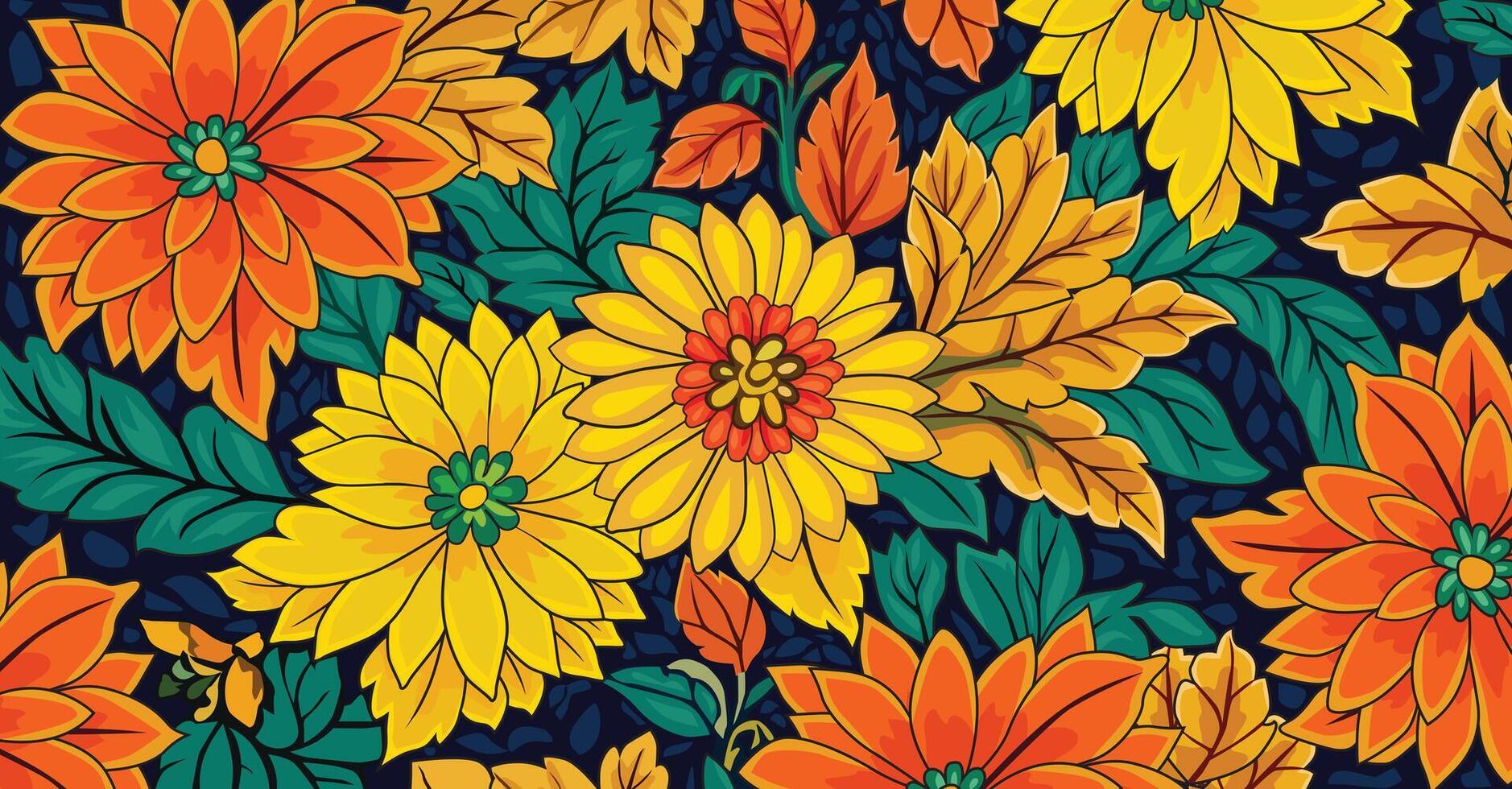 Batik floral pattern in vibrant multi color, illustration style for background design. vector