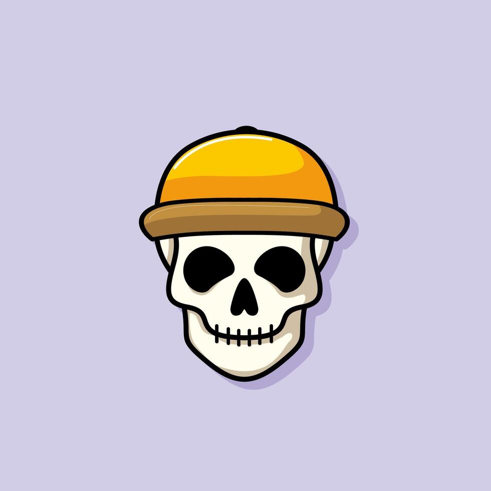 Cartoon skull character in Orange snapeback helmet. Cool skull with expression happy. Sticker collection can be use as logo, symbol, icon. vector