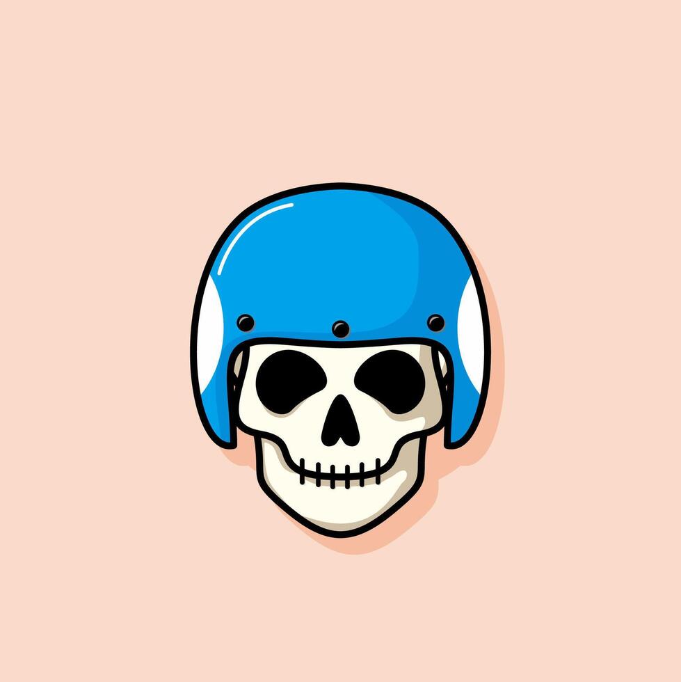 Cartoon skull character in blue helmet. Cool skull with expression happy. Sticker collection can be use as logo, symbol, icon. vector