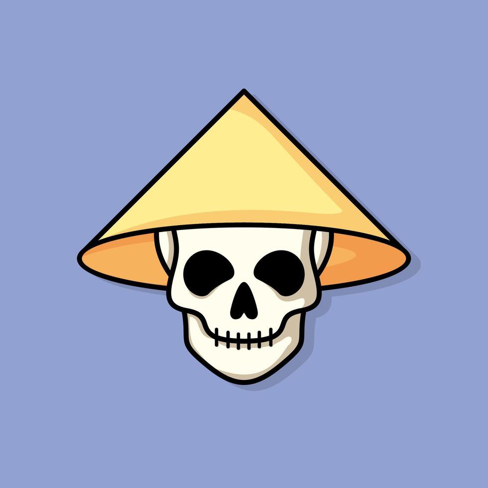 Cartoon skull character in farmer hat. Cool skull with expression happy. Sticker collection can be use as logo, symbol, icon vector