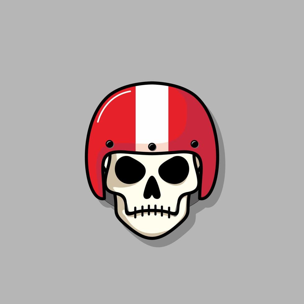 Cartoon skull character in Red helmet. Cool skull with angry expression happy. Sticker collection can be use as logo, symbol, icon. vector