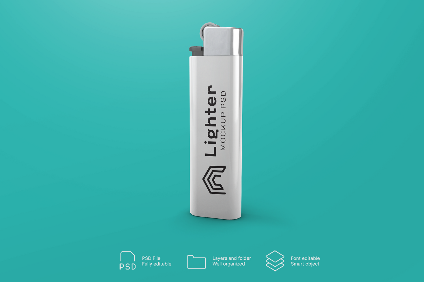 Floating Metal Lighter Mockup with Realistic Shadows psd