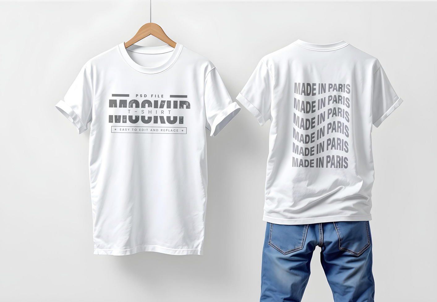 T-Shirt Mockup with Front, Back, and Side Views psd