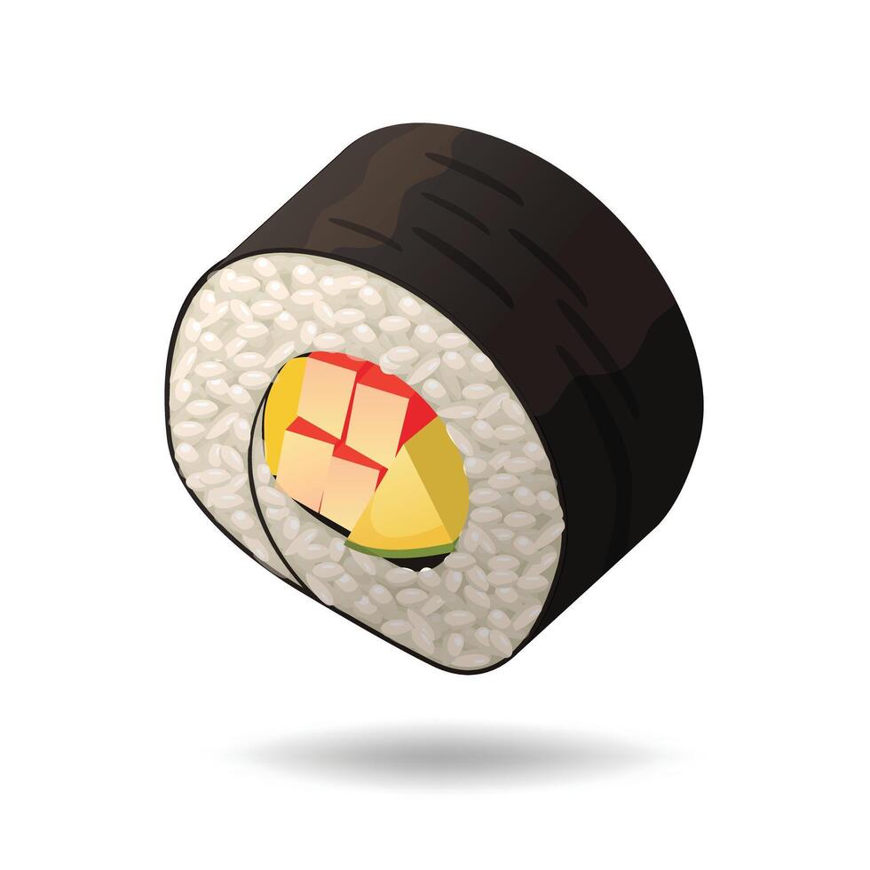 Free Sushi roll Japanese traditional food art detail every ingredient rice, nori, avocado and crab stick as filling. perfect for illustration menu or as asset design vector