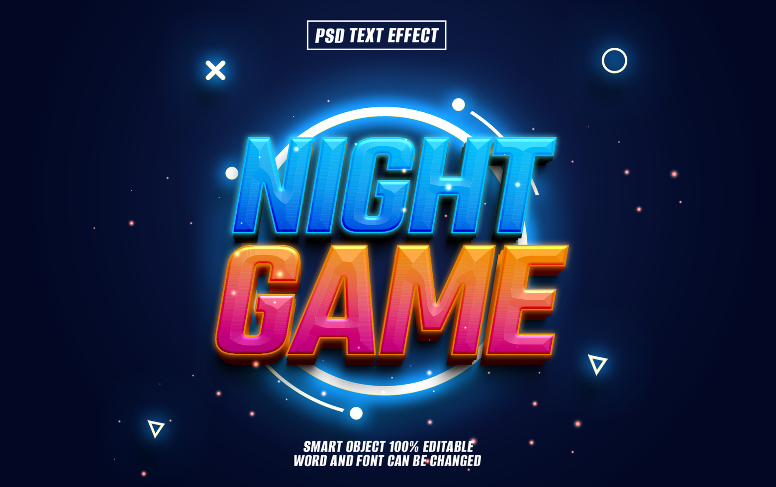 3D Neon Text Effect Night Game with glowing circles psd