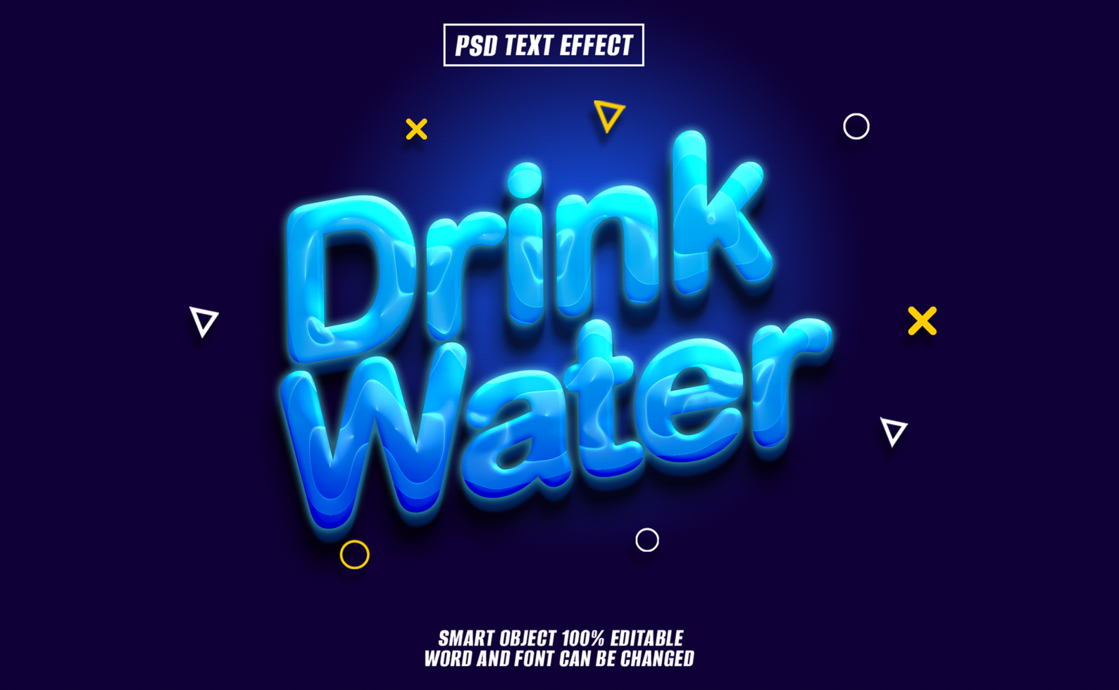 3D blue text effect Drink Water on dark background. psd