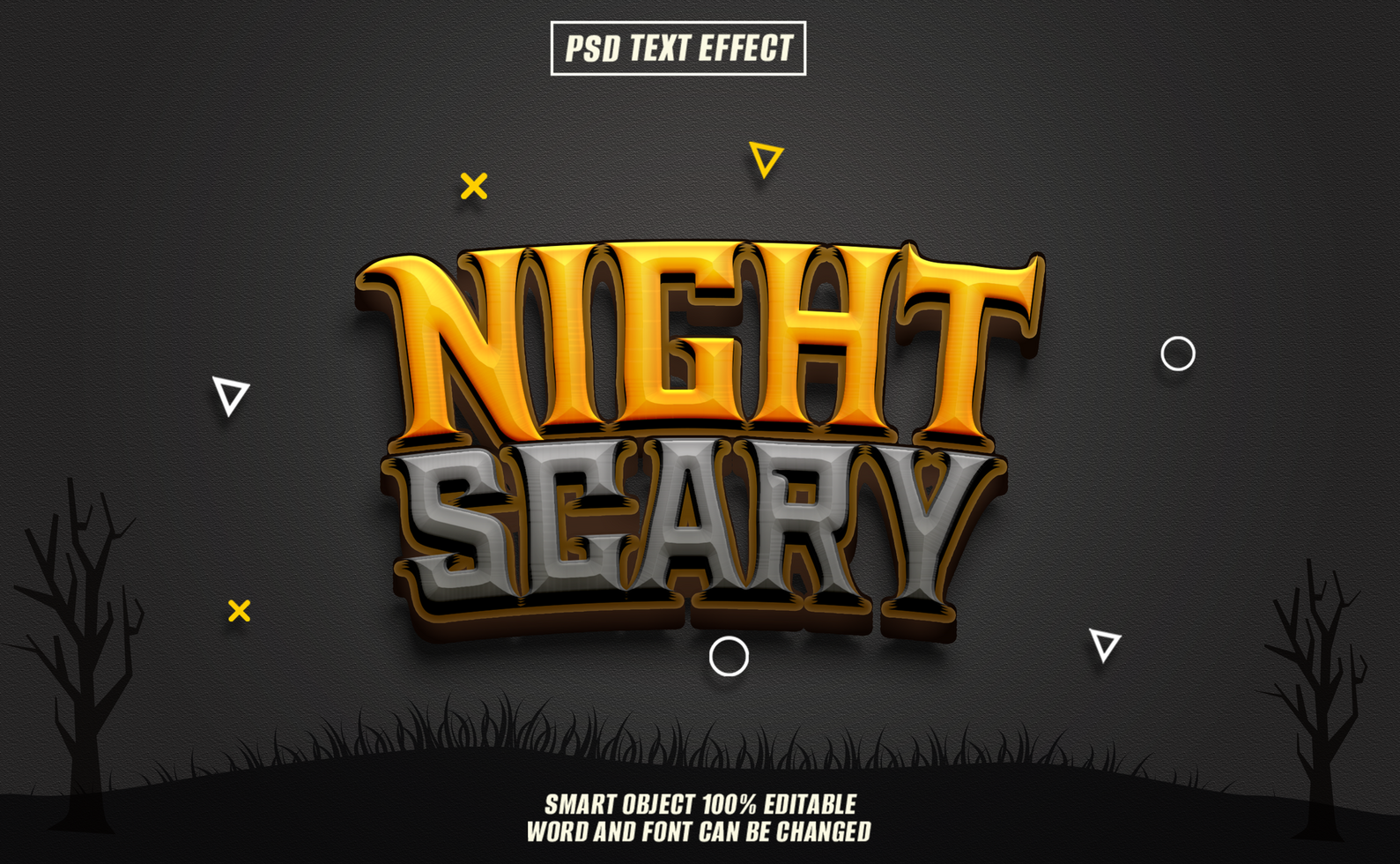 3D Halloween text effect Night Scary with dark background psd