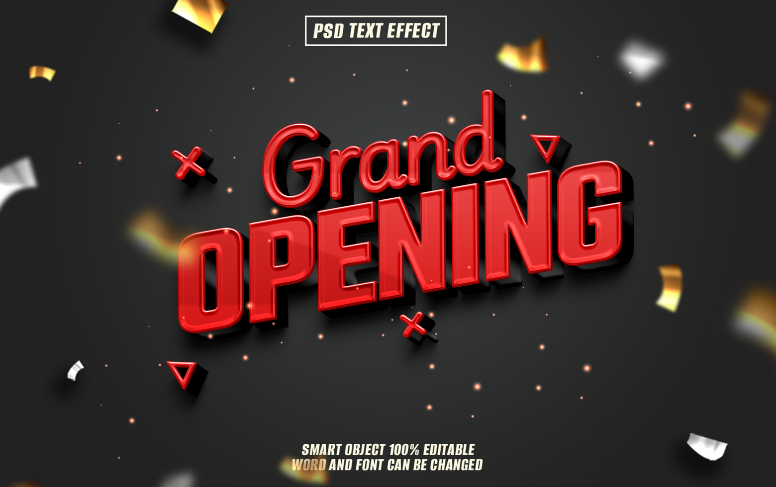 3D red text Grand Opening with confetti psd