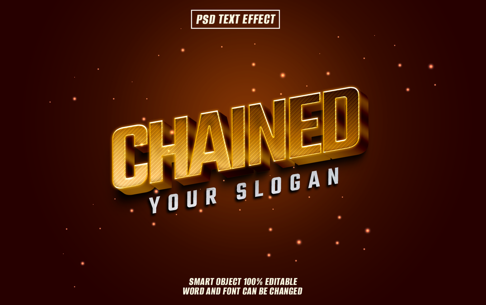 3D golden text effect Chained on dark brown background. psd