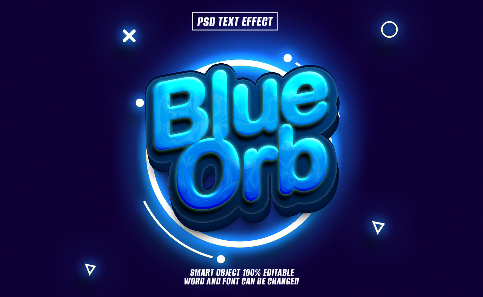 3D blue orb text effect, editable, neon glowing style. psd