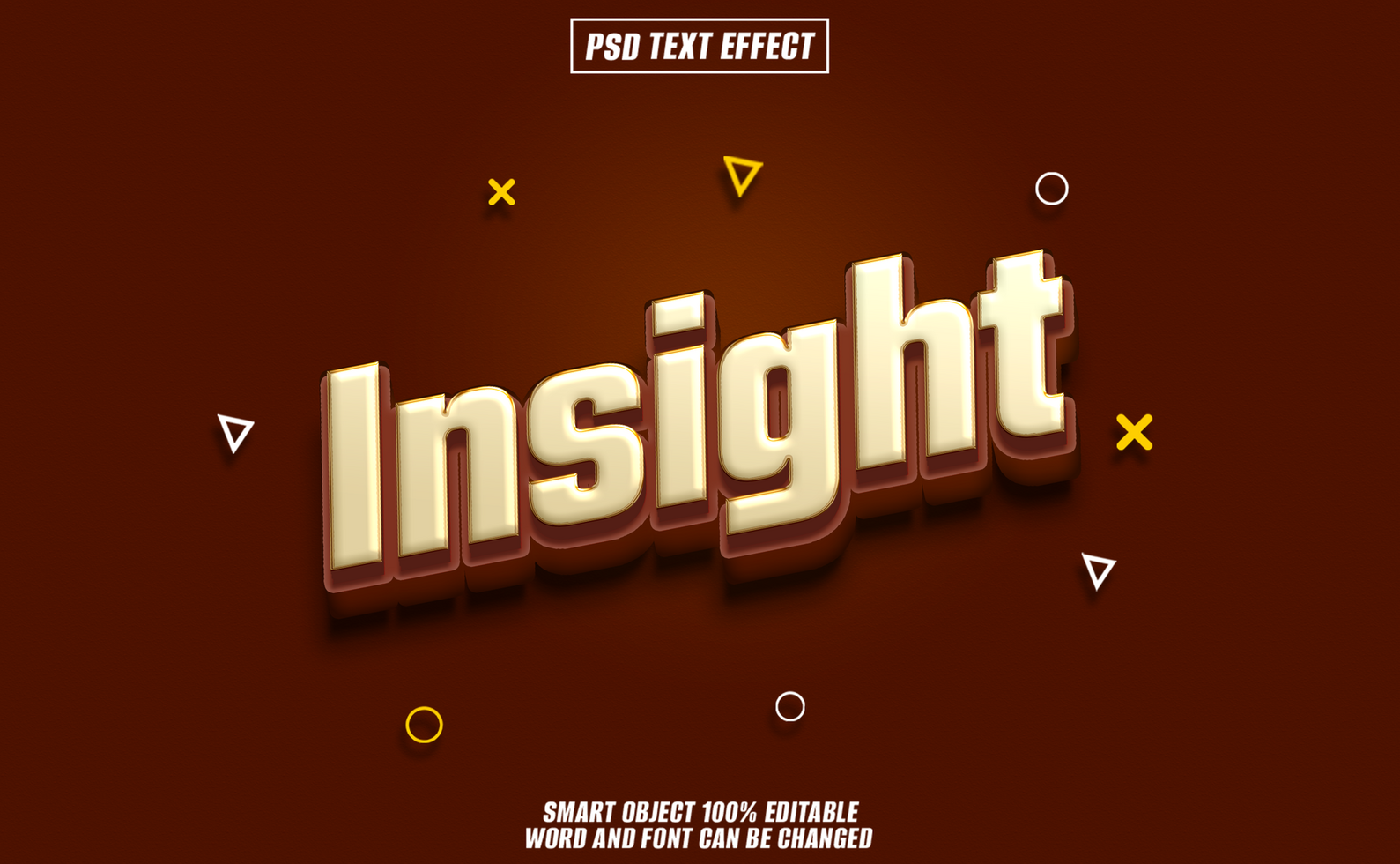 3D golden text effect insight on brown background. psd