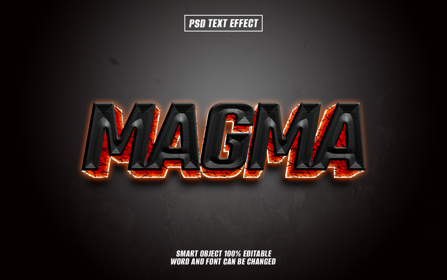 3D text effect, magma style, dark background psd
