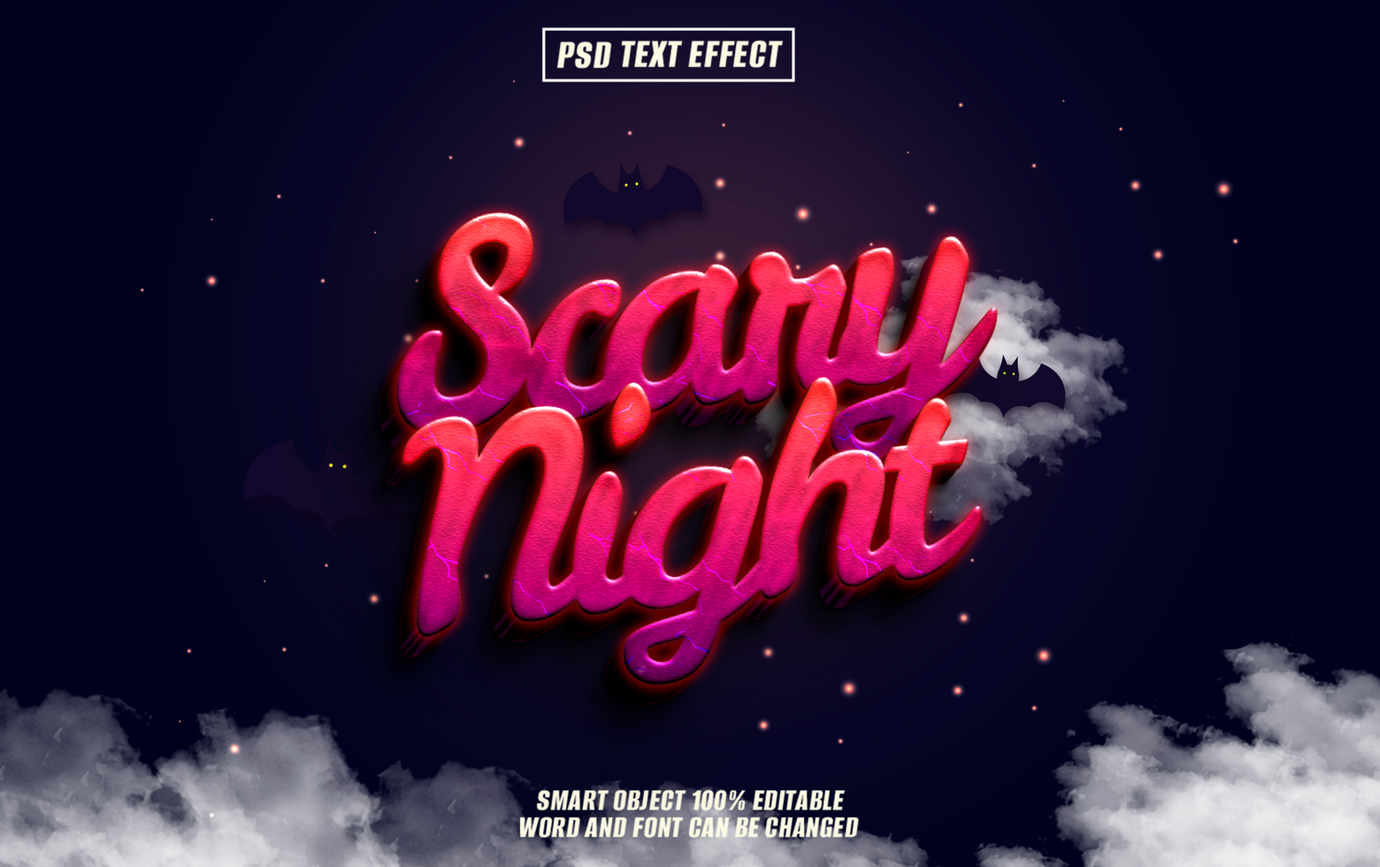 3D text effect design Scary Night psd