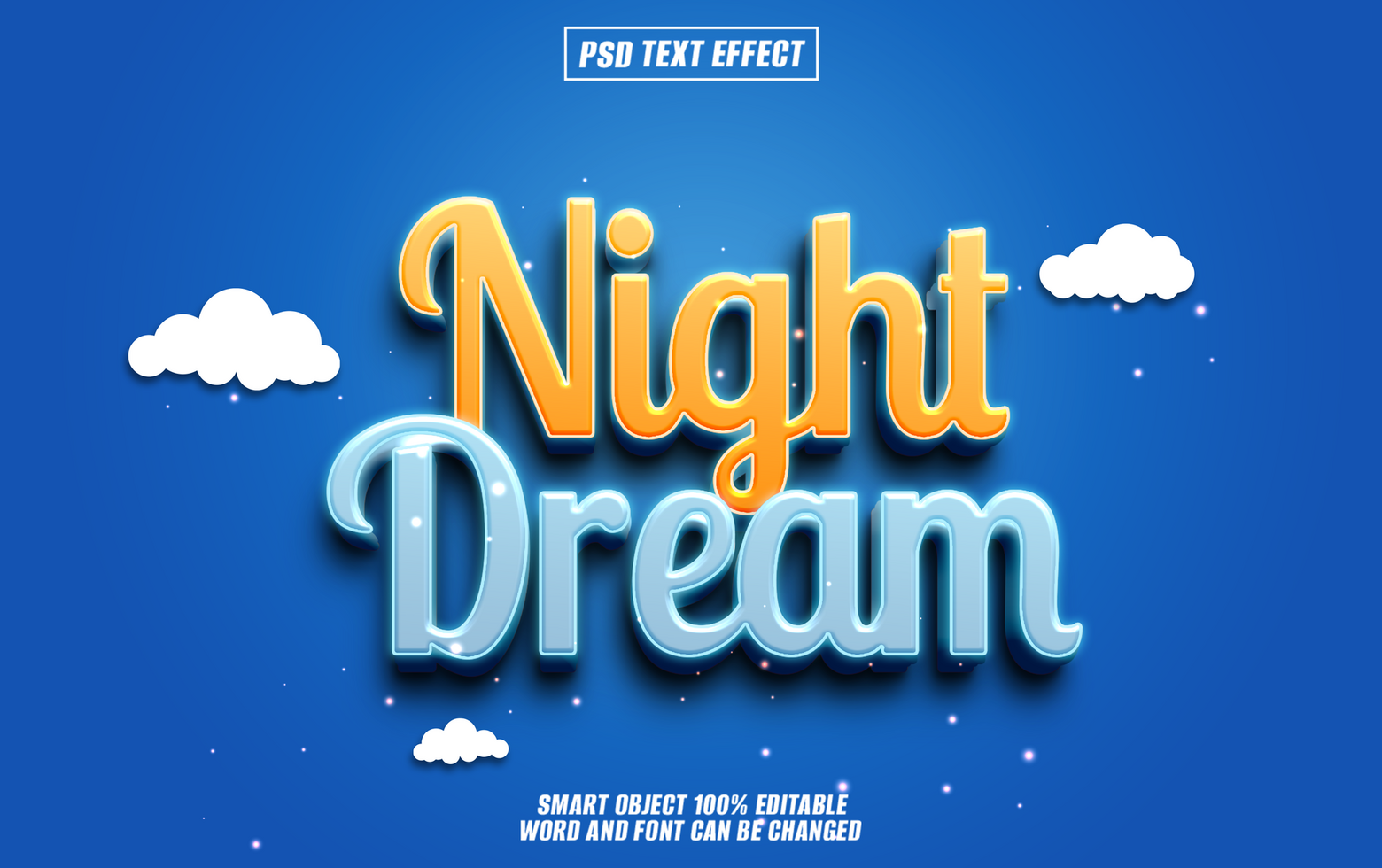 3D text effect Night Dream on blue background psd
