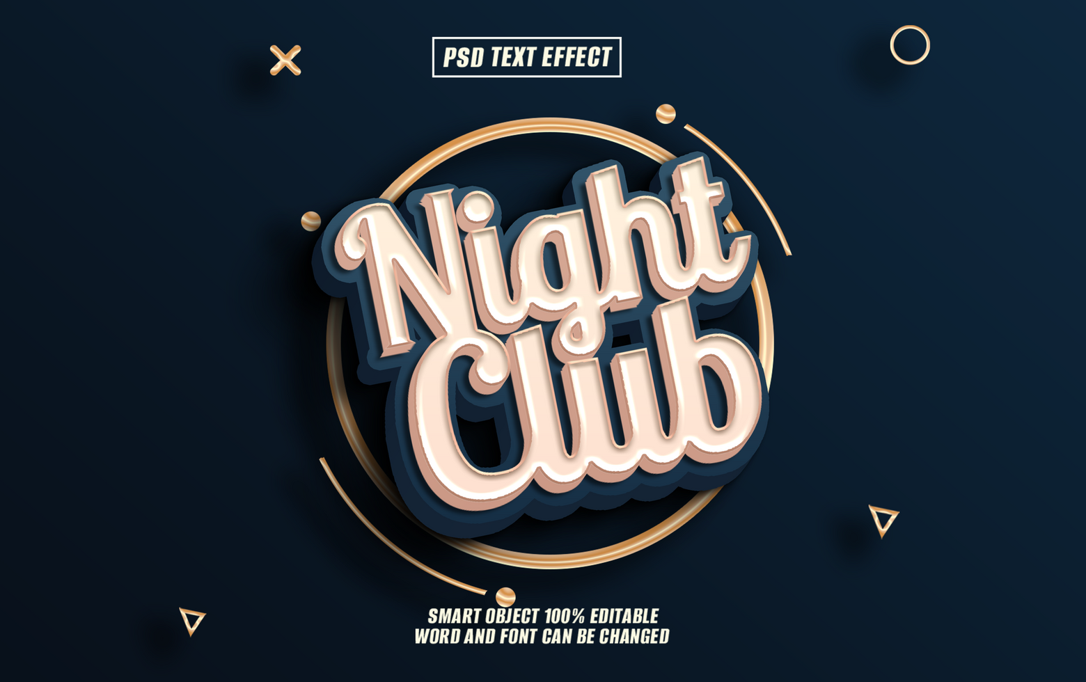 Editable 3D text effect Night Club with gold accents psd
