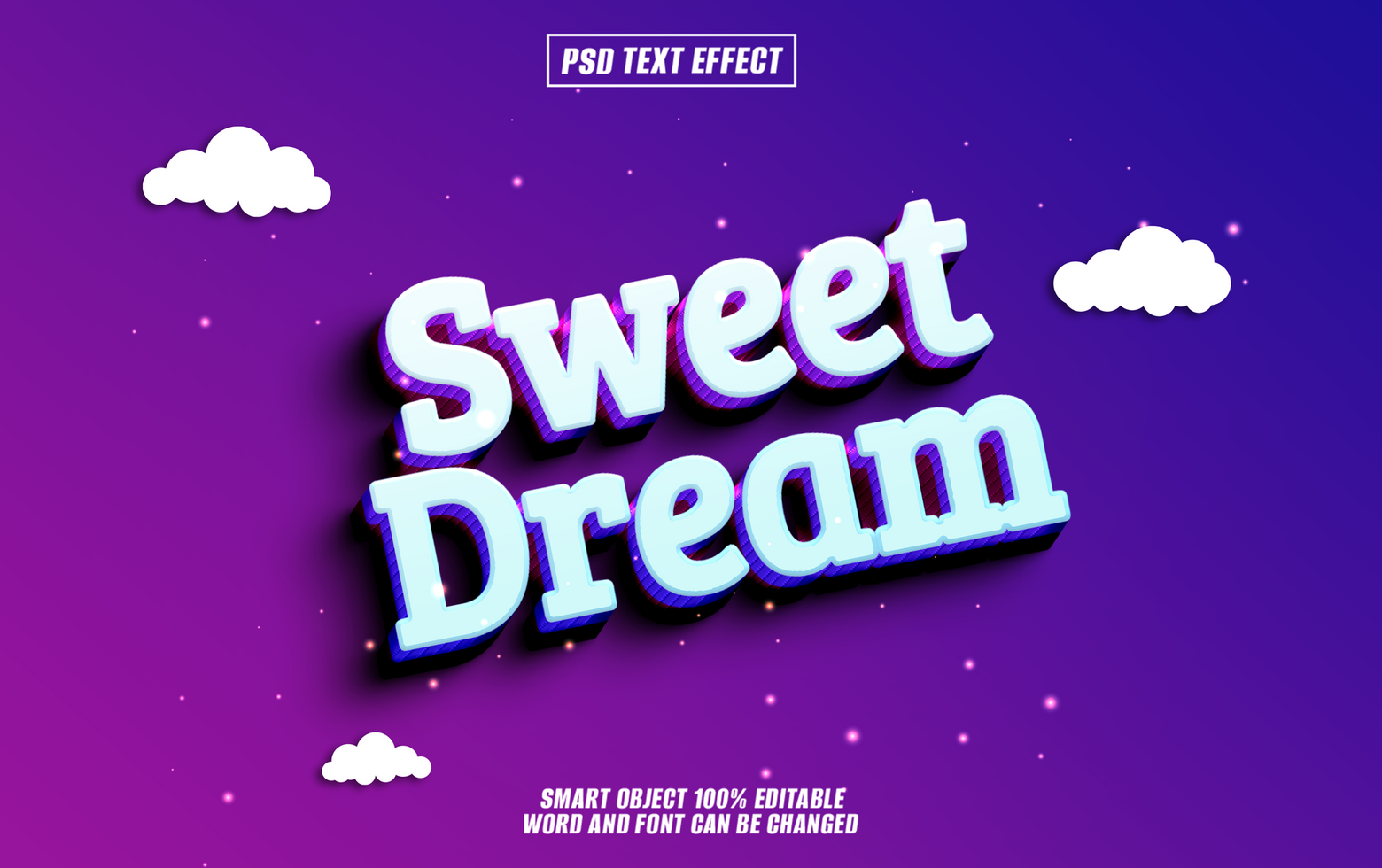 3D text effect Sweet Dream on purple background psd