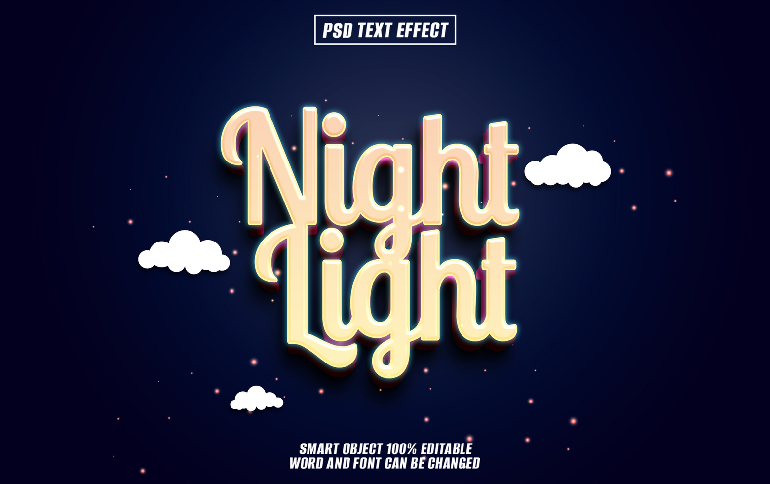 3D text Night Light on dark background psd
