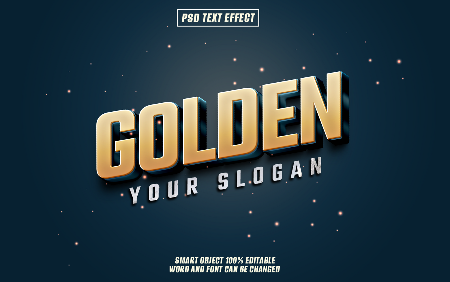 Golden 3D text effect with editable slogan psd