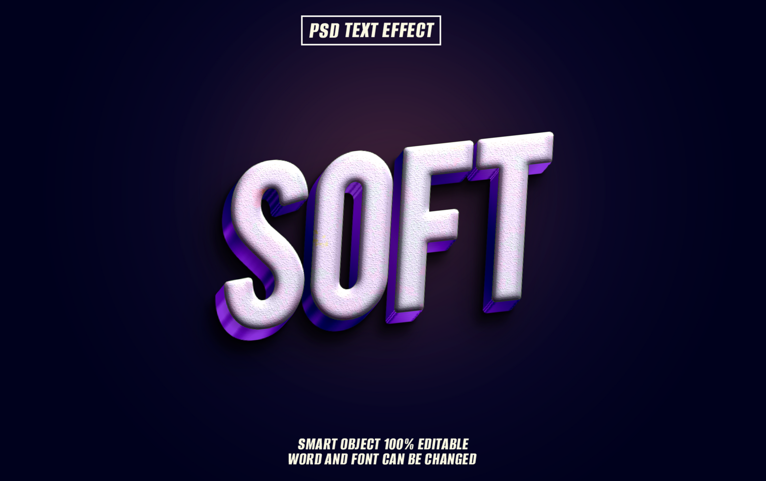 3D text effect, SOFT, with purple glow psd