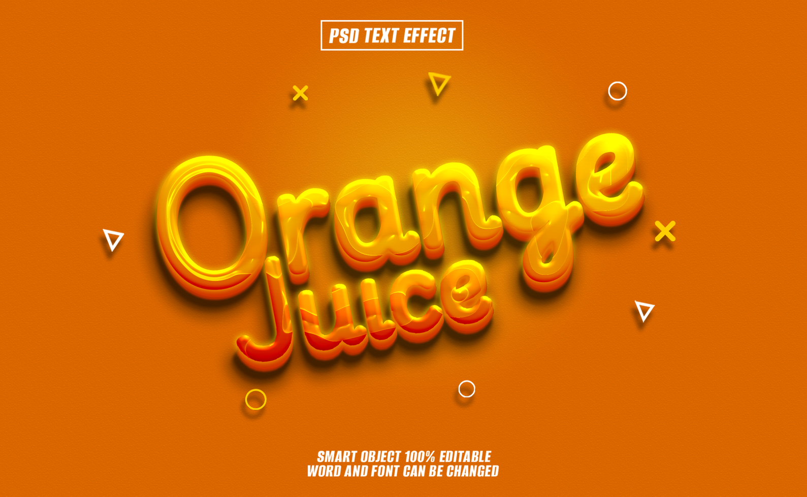 3D orange juice text effect on orange background. psd