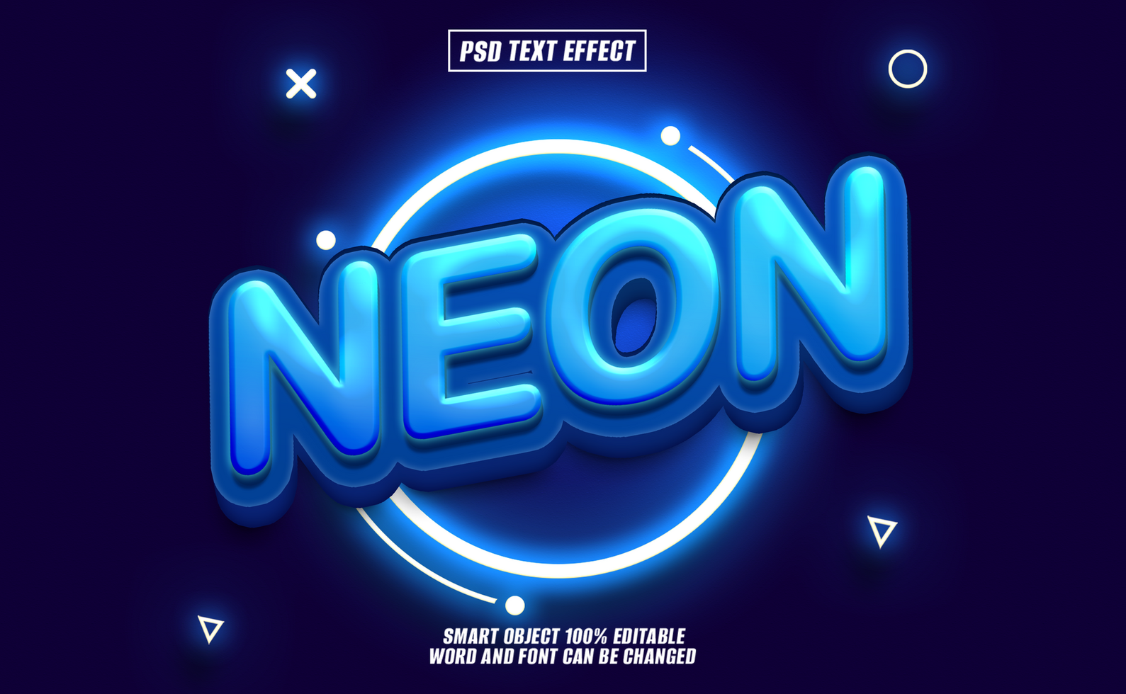 Glowing blue neon text effect with editable word psd