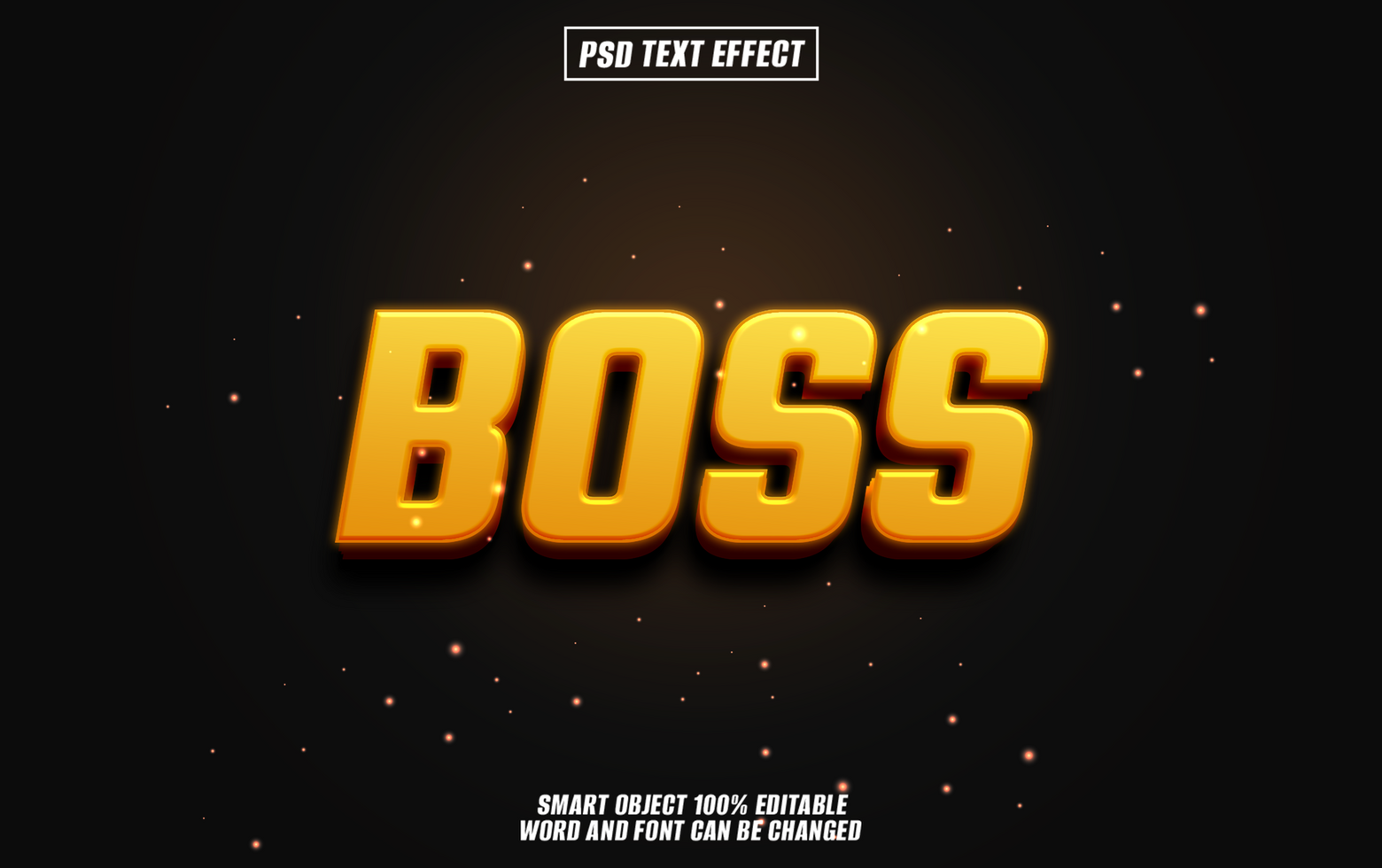 Golden 3D text effect Boss on dark background. psd