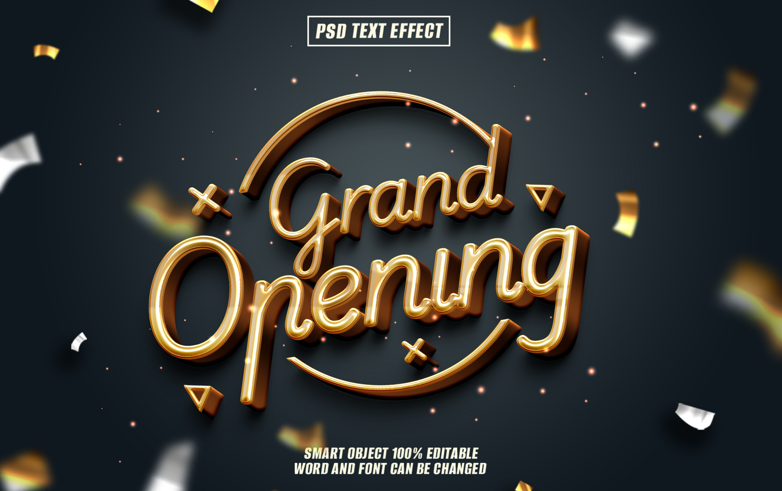 3D golden Grand Opening text effect psd