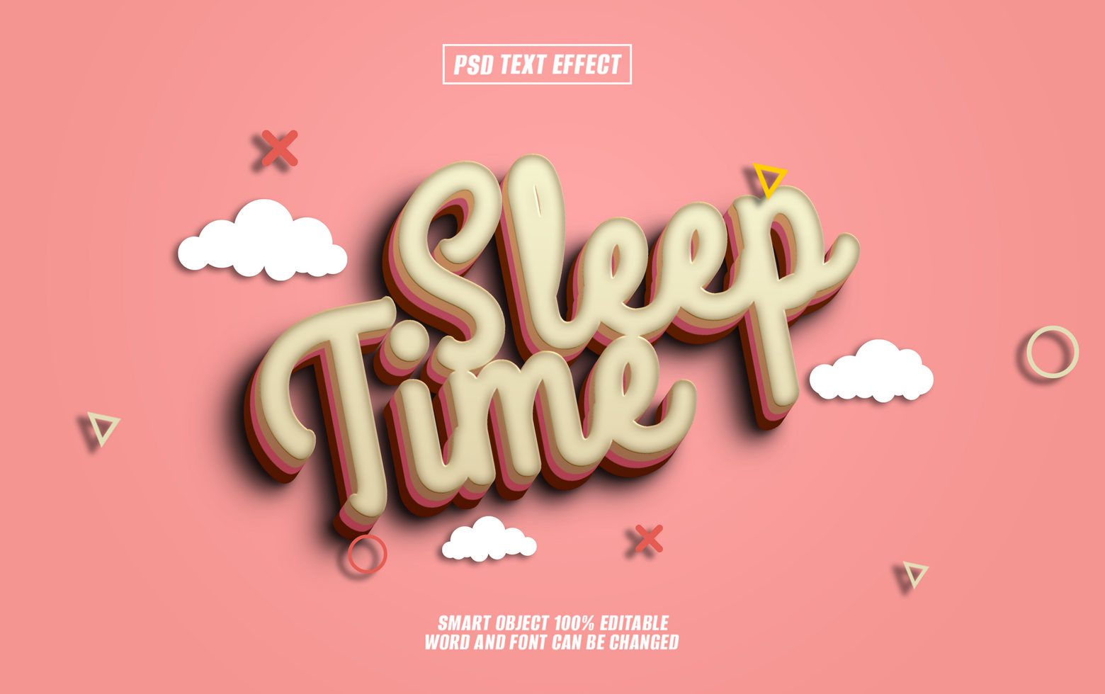 3D Sleep Time text effect, pastel pink background psd