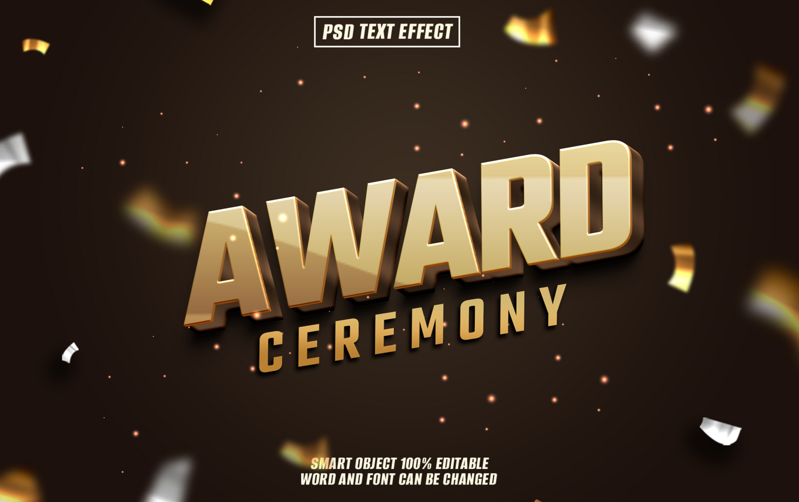 3D golden text effect Award Ceremony on dark background psd
