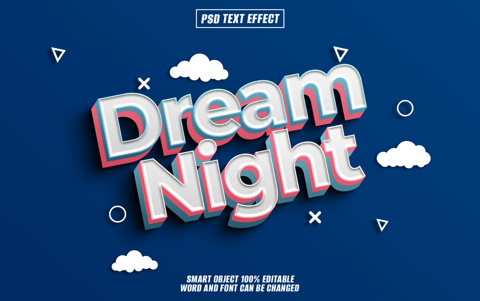 3D text effect Dream Night on blue background psd