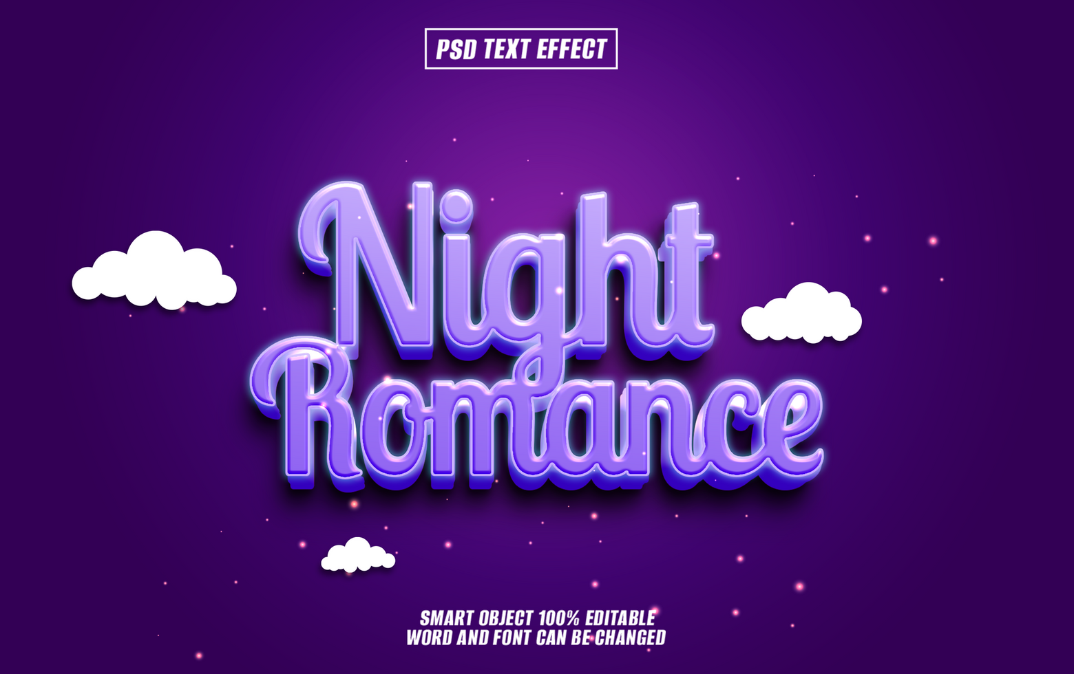 3D purple text effect Night Romanc on dark background psd