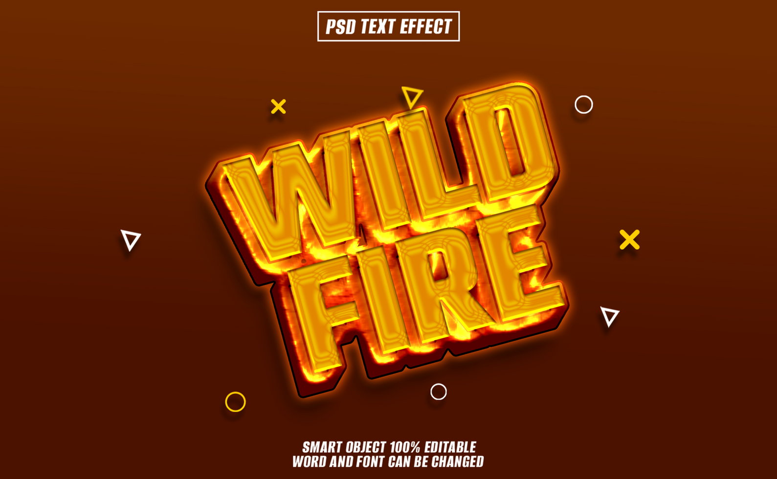 3D text effect Wild Fire on dark brown background. psd