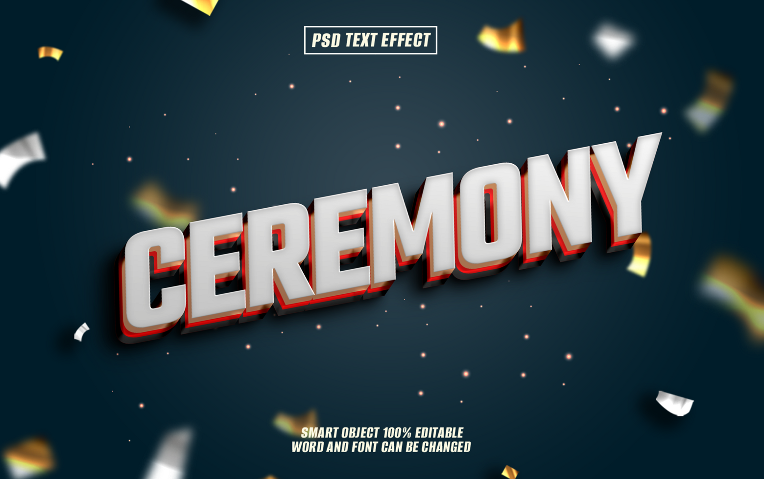 3D text effect Ceremony with confetti on dark background. psd