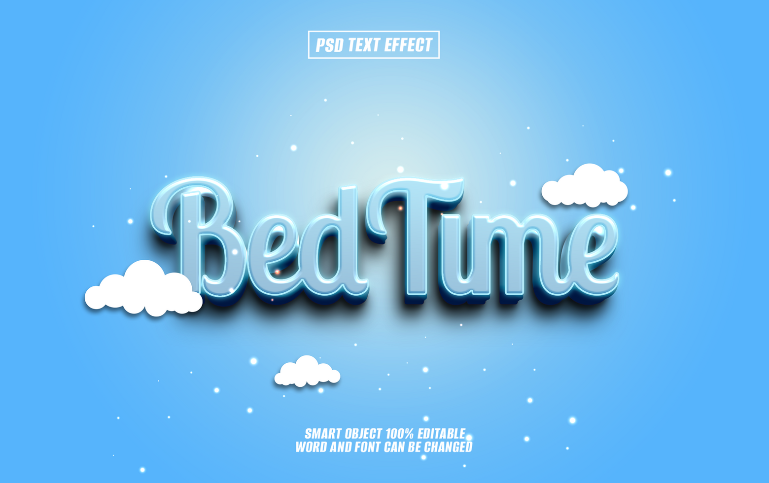 3D text effect Bedtime with clouds psd