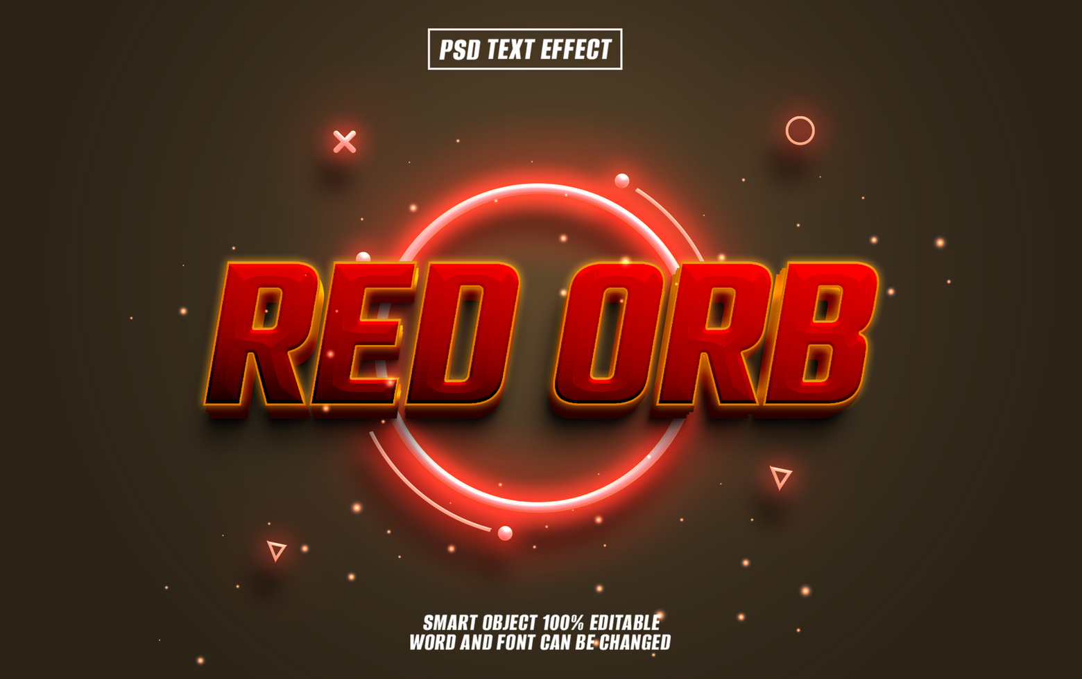 Red Orb text effect design with neon circle and particles. psd