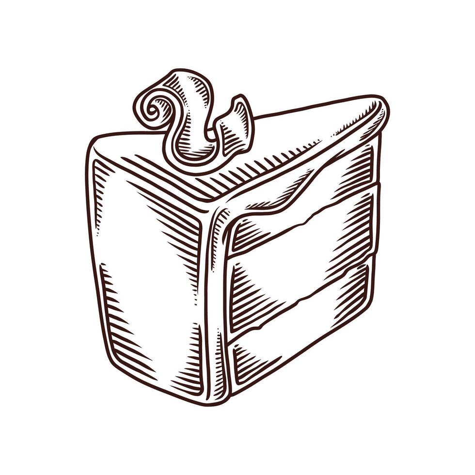 Line art illustration of a slice of sandwich cake with delicious cream, pastel colors vector