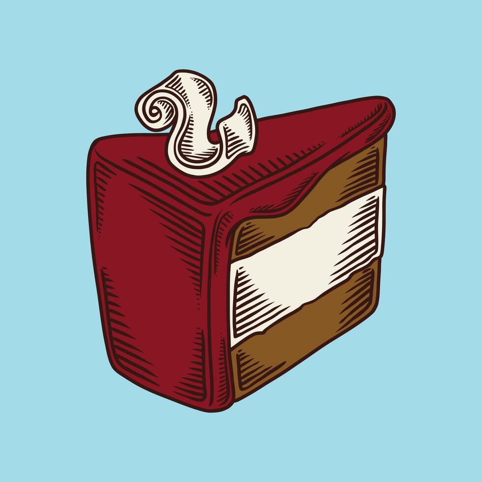 Illustration of a slice of sandwich cake with delicious cream, pastel colors vector