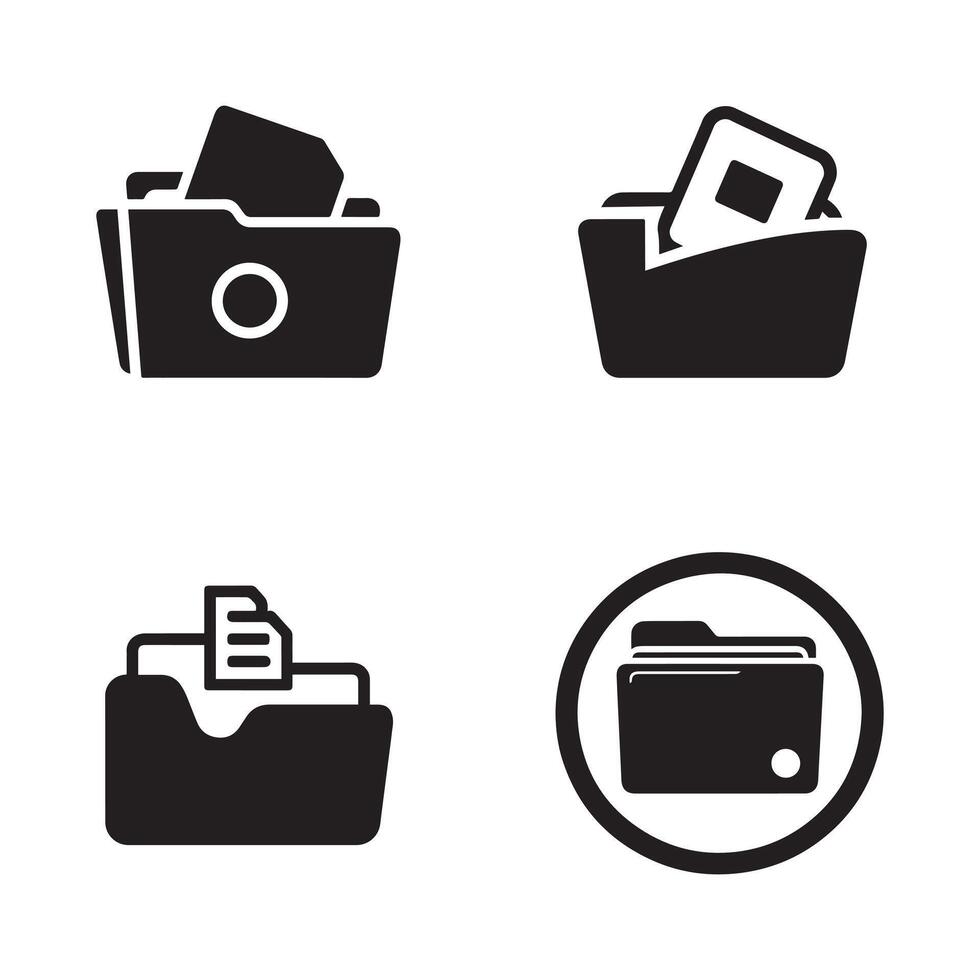 File folder icons set in black vector