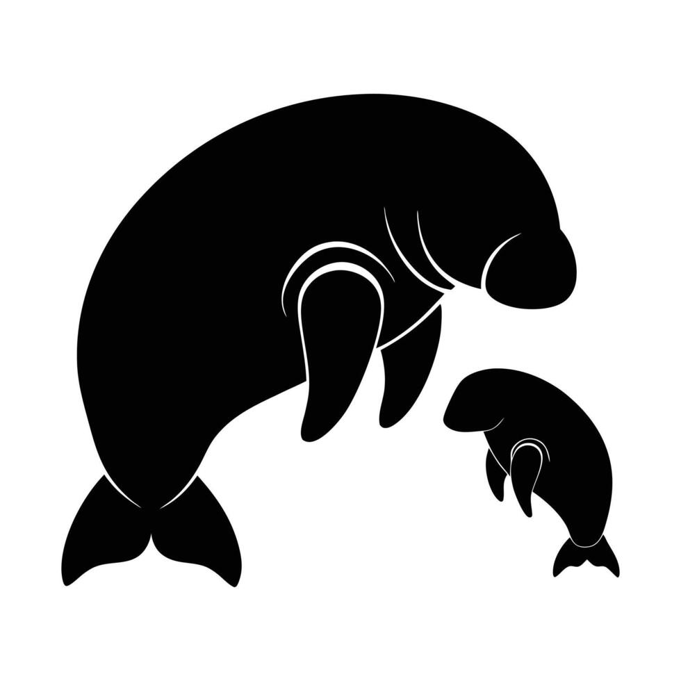 manatee family silhouettes set vector
