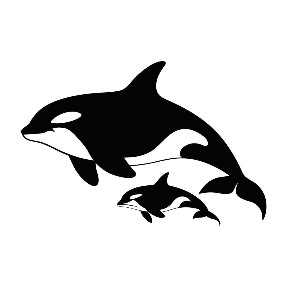 orca whale family silhouettes set in black vector