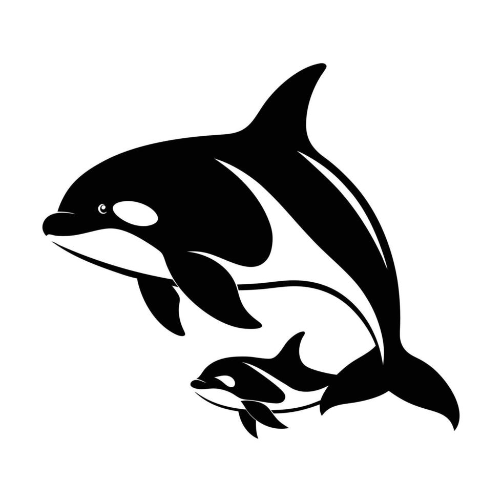 orca whale family silhouettes set in black color simple vector