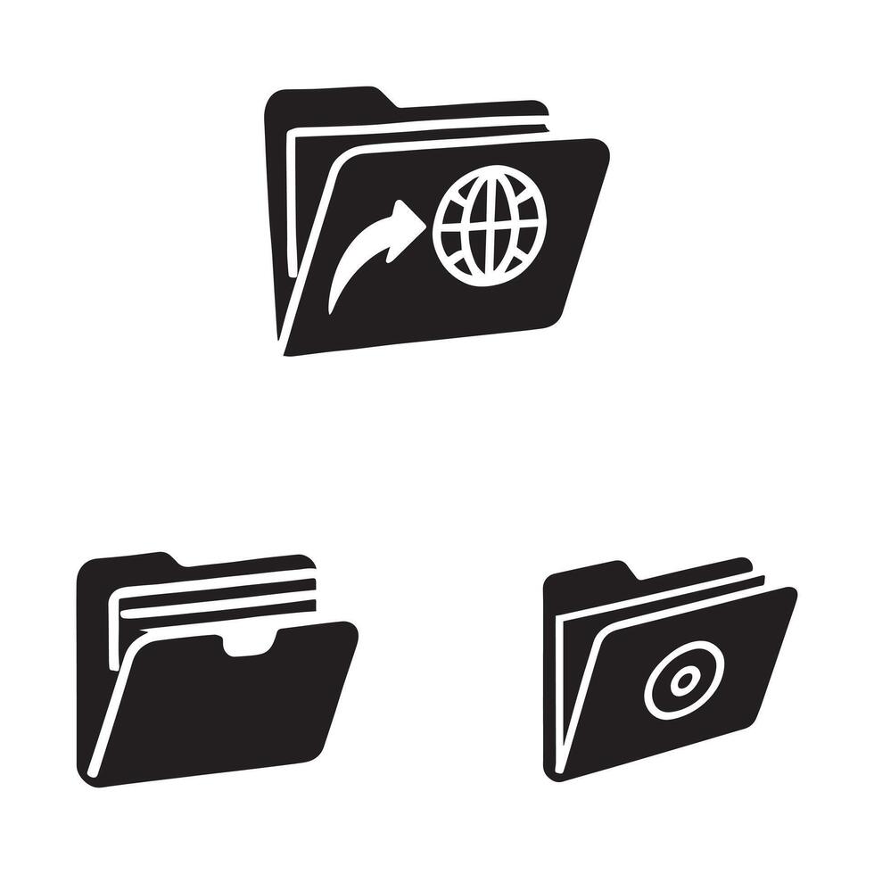 File folder icons set in black color simple vector