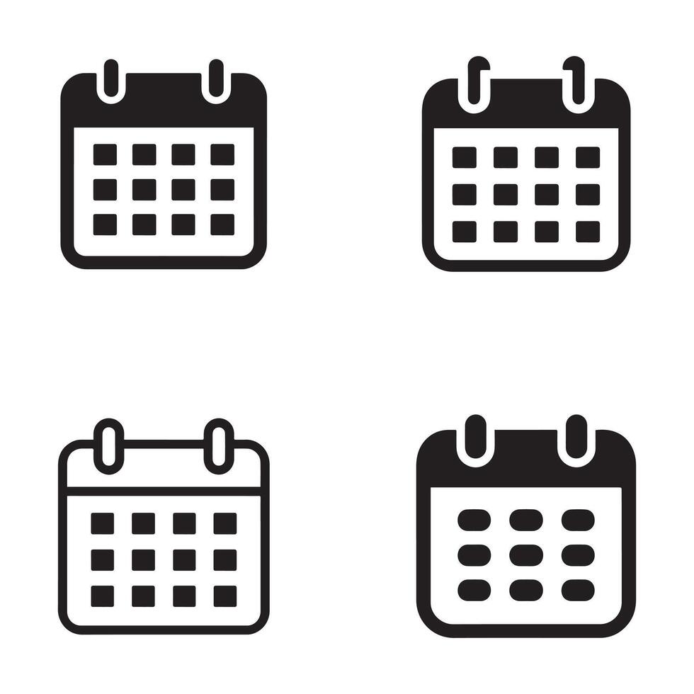 calendar icons set in black color simple vector